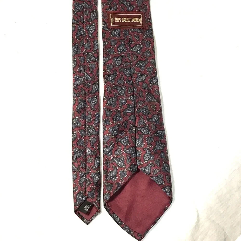 Chaps Ralph Lauren Vintage Tie Paisley Red Purple Silk Academia Old Money Preppy